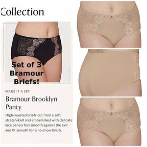 Set of 3! Panties Large Briefs Bramour Brooklyn FITS 29-30" High-Waist Nude Lace
